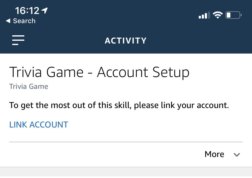 Link Account Card in the Alexa app