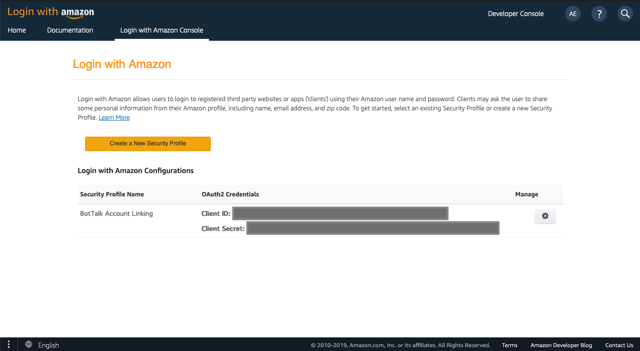 OAuth2 Credentials Login with Amazon Security Profile